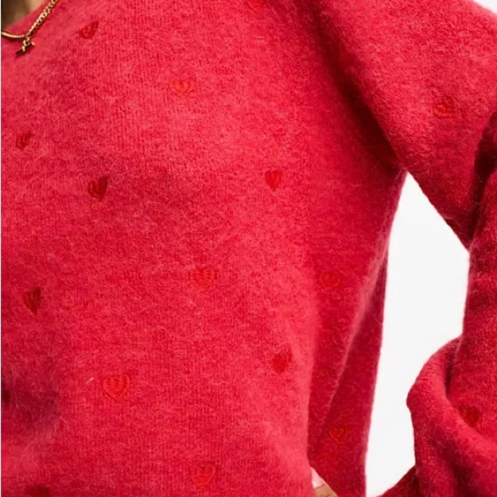 & Other Stories Women’s Red Heart Embroidered Mock Neck Jumper Sweater